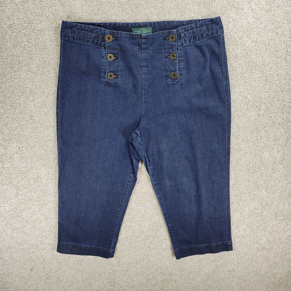 Lauren Ralph Lauren Capri Jeans Womens 16 Blue Double Button Panel Cropped Denim